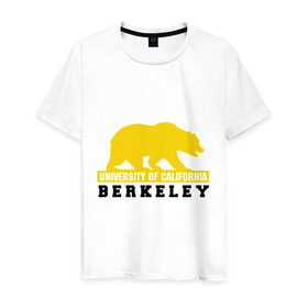 Мужская футболка хлопок с принтом Беркли в Санкт-Петербурге, 100% хлопок | прямой крой, круглый вырез горловины, длина до линии бедер, слегка спущенное плечо. | bear | berkeley | беркли | институт | калифорния | медведь | студентам | университет