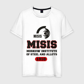 Мужская футболка хлопок с принтом МИСиС в Санкт-Петербурге, 100% хлопок | прямой крой, круглый вырез горловины, длина до линии бедер, слегка спущенное плечо. | институт | мисис | москва | студентам | университет