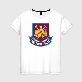 Женская футболка хлопок с принтом Вест Хэм, BPL, West Ham в Санкт-Петербурге, 100% хлопок | прямой крой, круглый вырез горловины, длина до линии бедер, слегка спущенное плечо | bpl | westham | вестхэм | новинка | отличные вещи для истинного болельщика вест хэмаwfc | футбол