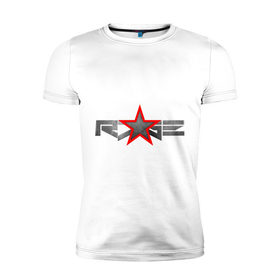 Мужская футболка премиум с принтом R7GE в Санкт-Петербурге, 92% хлопок, 8% лайкра | приталенный силуэт, круглый вырез ворота, длина до линии бедра, короткий рукав | @ | r7ge | youtube | звезда | метал