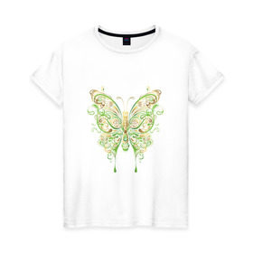 Женская футболка хлопок с принтом Art butterfly в Санкт-Петербурге, 100% хлопок | прямой крой, круглый вырез горловины, длина до линии бедер, слегка спущенное плечо | 