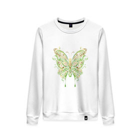 Женский свитшот хлопок с принтом Art butterfly в Санкт-Петербурге, 100% хлопок | прямой крой, круглый вырез, на манжетах и по низу широкая трикотажная резинка  | 