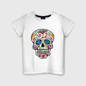Детская футболка хлопок с принтом Skull decorated в Санкт-Петербурге, 100% хлопок | круглый вырез горловины, полуприлегающий силуэт, длина до линии бедер | Тематика изображения на принте: сахарный