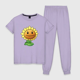 Женская пижама хлопок с принтом Plants Vs Zombies в Санкт-Петербурге, 100% хлопок | брюки и футболка прямого кроя, без карманов, на брюках мягкая резинка на поясе и по низу штанин | растения против зомби