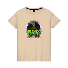 Женская футболка хлопок с принтом Plants vs Zombies в Санкт-Петербурге, 100% хлопок | прямой крой, круглый вырез горловины, длина до линии бедер, слегка спущенное плечо | растения против зомби
