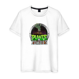 Мужская футболка хлопок с принтом Plants vs Zombies в Санкт-Петербурге, 100% хлопок | прямой крой, круглый вырез горловины, длина до линии бедер, слегка спущенное плечо. | растения против зомби