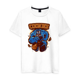 Мужская футболка хлопок с принтом Печеньки в Санкт-Петербурге, 100% хлопок | прямой крой, круглый вырез горловины, длина до линии бедер, слегка спущенное плечо. | cookie | коржик | монстр | печенье | улица сезам