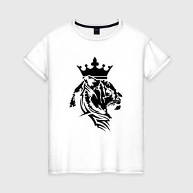 Женская футболка хлопок с принтом Тигр с короной в Санкт-Петербурге, 100% хлопок | прямой крой, круглый вырез горловины, длина до линии бедер, слегка спущенное плечо | @ | tatu | корона | кот | лев | татуировка | тигр с короной в тату стиле.тигр | царь