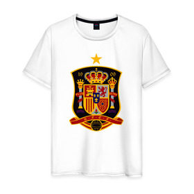 Мужская футболка хлопок с принтом Spain National Football в Санкт-Петербурге, 100% хлопок | прямой крой, круглый вырез горловины, длина до линии бедер, слегка спущенное плечо. | испания | футбол