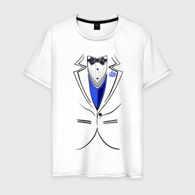 Мужская футболка хлопок с принтом Костюм жениха в Санкт-Петербурге, 100% хлопок | прямой крой, круглый вырез горловины, длина до линии бедер, слегка спущенное плечо. | Тематика изображения на принте: бабочка