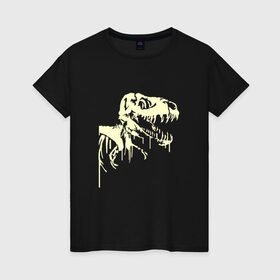 Женская футболка хлопок с принтом Скелет динозавра в Санкт-Петербурге, 100% хлопок | прямой крой, круглый вырез горловины, длина до линии бедер, слегка спущенное плечо | скелет