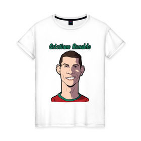 Женская футболка хлопок с принтом Cristiano Ronaldo в Санкт-Петербурге, 100% хлопок | прямой крой, круглый вырез горловины, длина до линии бедер, слегка спущенное плечо | real madrid | ronaldo | роналду | футбол