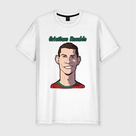 Мужская футболка премиум с принтом Cristiano Ronaldo в Санкт-Петербурге, 92% хлопок, 8% лайкра | приталенный силуэт, круглый вырез ворота, длина до линии бедра, короткий рукав | real madrid | ronaldo | роналду | футбол