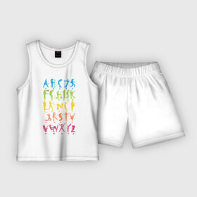 Детская пижама с шортами хлопок с принтом Рок алфавит (без расшифровки) в Санкт-Петербурге,  |  | kiss | nirvana | ozzy | rock | алфавит | группы | рок
