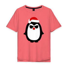 Мужская футболка хлопок Oversize с принтом Крутой пингвин дед мороз в Санкт-Петербурге, 100% хлопок | свободный крой, круглый ворот, “спинка” длиннее передней части | Тематика изображения на принте: крутой пингвин дед морозкрутой пингвин дед мороз новый год