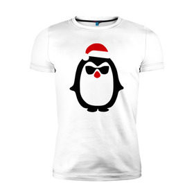 Мужская футболка премиум с принтом Крутой пингвин дед мороз в Санкт-Петербурге, 92% хлопок, 8% лайкра | приталенный силуэт, круглый вырез ворота, длина до линии бедра, короткий рукав | Тематика изображения на принте: крутой пингвин дед морозкрутой пингвин дед мороз новый год