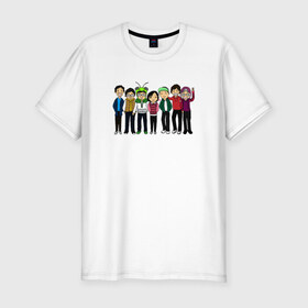 Мужская футболка премиум с принтом Running Man в Санкт-Петербурге, 92% хлопок, 8% лайкра | приталенный силуэт, круглый вырез ворота, длина до линии бедра, короткий рукав | дорама | корейский | корея