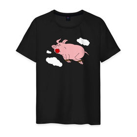 Мужская футболка хлопок с принтом Когда свиньи залетают! в Санкт-Петербурге, 100% хлопок | прямой крой, круглый вырез горловины, длина до линии бедер, слегка спущенное плечо. | когда свиньи залетают симпсоны the simpsons