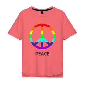 Мужская футболка хлопок Oversize с принтом Мир (Peace). Пацифик в Санкт-Петербурге, 100% хлопок | свободный крой, круглый ворот, “спинка” длиннее передней части | Тематика изображения на принте: (peace) | венок | знак | на картинке изображен знак пацифик и надпись peace   мирмир | пацифик | пис