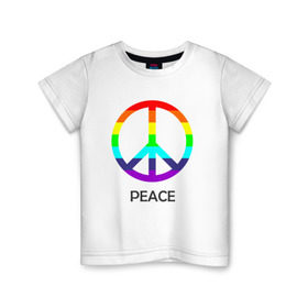 Детская футболка хлопок с принтом Мир (Peace). Пацифик в Санкт-Петербурге, 100% хлопок | круглый вырез горловины, полуприлегающий силуэт, длина до линии бедер | (peace) | венок | знак | на картинке изображен знак пацифик и надпись peace   мирмир | пацифик | пис