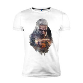 Мужская футболка премиум с принтом The Witcher 3 в Санкт-Петербурге, 92% хлопок, 8% лайкра | приталенный силуэт, круглый вырез ворота, длина до линии бедра, короткий рукав | ведьмак