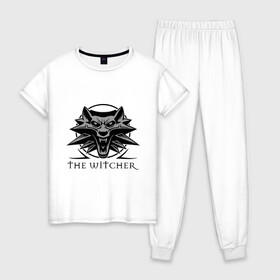 Женская пижама хлопок с принтом The Witcher 3 в Санкт-Петербурге, 100% хлопок | брюки и футболка прямого кроя, без карманов, на брюках мягкая резинка на поясе и по низу штанин | ведьмак