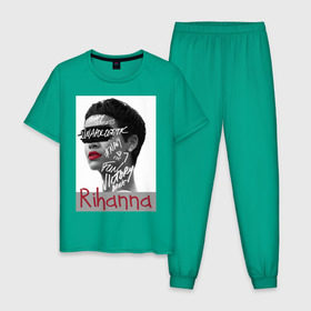 Мужская пижама хлопок с принтом Rihanna в Санкт-Петербурге, 100% хлопок | брюки и футболка прямого кроя, без карманов, на брюках мягкая резинка на поясе и по низу штанин
 | badgirl | diamond | rihanna | riri | rnb | umbrella | риана | рианна