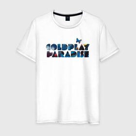 Мужская футболка хлопок с принтом Coldplay Paradise в Санкт-Петербурге, 100% хлопок | прямой крой, круглый вырез горловины, длина до линии бедер, слегка спущенное плечо. | coldplay | ghost stories | mylo xyloto | parachutes