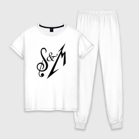 Женская пижама хлопок с принтом Metallica: S&M в Санкт-Петербурге, 100% хлопок | брюки и футболка прямого кроя, без карманов, на брюках мягкая резинка на поясе и по низу штанин | металлика