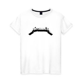 Женская футболка хлопок с принтом Логотип Metallica (old logo) в Санкт-Петербурге, 100% хлопок | прямой крой, круглый вырез горловины, длина до линии бедер, слегка спущенное плечо | 