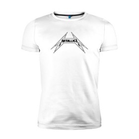 Мужская футболка премиум с принтом Metallica logo (b) в Санкт-Петербурге, 92% хлопок, 8% лайкра | приталенный силуэт, круглый вырез ворота, длина до линии бедра, короткий рукав | металлика
