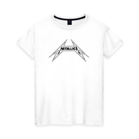 Женская футболка хлопок с принтом Metallica logo (b) в Санкт-Петербурге, 100% хлопок | прямой крой, круглый вырез горловины, длина до линии бедер, слегка спущенное плечо | Тематика изображения на принте: металлика