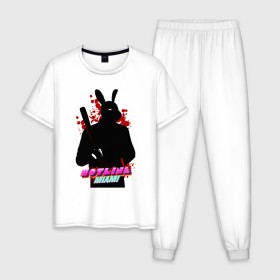 Мужская пижама хлопок с принтом Hotline Miami rabbit в Санкт-Петербурге, 100% хлопок | брюки и футболка прямого кроя, без карманов, на брюках мягкая резинка на поясе и по низу штанин
 | hotline miami