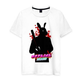 Мужская футболка хлопок с принтом Hotline Miami rabbit в Санкт-Петербурге, 100% хлопок | прямой крой, круглый вырез горловины, длина до линии бедер, слегка спущенное плечо. | hotline miami