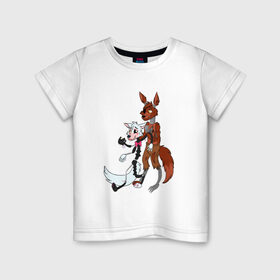 Детская футболка хлопок с принтом Foxy and sister в Санкт-Петербурге, 100% хлопок | круглый вырез горловины, полуприлегающий силуэт, длина до линии бедер | fnaf | фнаф