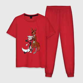 Мужская пижама хлопок с принтом Foxy and sister в Санкт-Петербурге, 100% хлопок | брюки и футболка прямого кроя, без карманов, на брюках мягкая резинка на поясе и по низу штанин
 | fnaf | фнаф