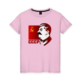 Женская футболка хлопок с принтом Сталин в Санкт-Петербурге, 100% хлопок | прямой крой, круглый вырез горловины, длина до линии бедер, слегка спущенное плечо | отличный подарок для настоящего патриотаussr | россия | серп и молот | ссср | флаг