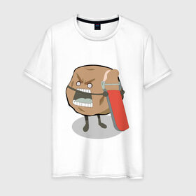 Мужская футболка хлопок с принтом Картошка чистится в Санкт-Петербурге, 100% хлопок | прямой крой, круглый вырез горловины, длина до линии бедер, слегка спущенное плечо. | картофель | картошка | картошка сама чистится.кожура | нож