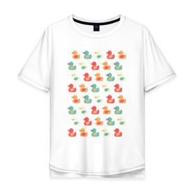 Мужская футболка хлопок Oversize с принтом Утки в Санкт-Петербурге, 100% хлопок | свободный крой, круглый ворот, “спинка” длиннее передней части | паттерн | паттерн из разноцветных утят.утки | разноцветные | утята