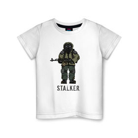 Детская футболка хлопок с принтом Сталкер в Санкт-Петербурге, 100% хлопок | круглый вырез горловины, полуприлегающий силуэт, длина до линии бедер | shooter | stalker | радиация | шутер