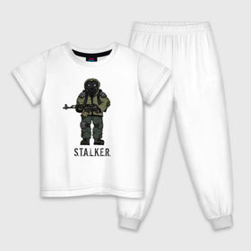 Детская пижама хлопок с принтом Сталкер в Санкт-Петербурге, 100% хлопок |  брюки и футболка прямого кроя, без карманов, на брюках мягкая резинка на поясе и по низу штанин
 | shooter | stalker | радиация | шутер