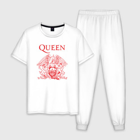 Мужская пижама хлопок с принтом Queen в Санкт-Петербурге, 100% хлопок | брюки и футболка прямого кроя, без карманов, на брюках мягкая резинка на поясе и по низу штанин
 | heavy | queen | квин | меркури | метал | фредди