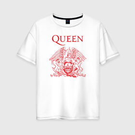 Женская футболка хлопок Oversize с принтом Queen в Санкт-Петербурге, 100% хлопок | свободный крой, круглый ворот, спущенный рукав, длина до линии бедер
 | heavy | queen | квин | меркури | метал | фредди