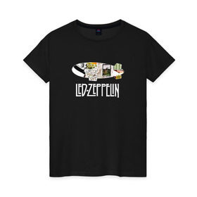 Женская футболка хлопок с принтом Led Zeppelin в Санкт-Петербурге, 100% хлопок | прямой крой, круглый вырез горловины, длина до линии бедер, слегка спущенное плечо | led zeppelin