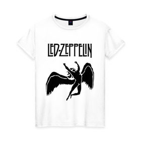 Женская футболка хлопок с принтом Led Zeppelin swan в Санкт-Петербурге, 100% хлопок | прямой крой, круглый вырез горловины, длина до линии бедер, слегка спущенное плечо | led zeppelin