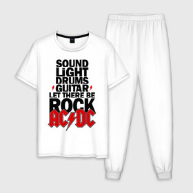Мужская пижама хлопок с принтом AC/DC в Санкт-Петербурге, 100% хлопок | брюки и футболка прямого кроя, без карманов, на брюках мягкая резинка на поясе и по низу штанин
 | acdc | metal | trash | метал | металл | рок группы | эйсидиси