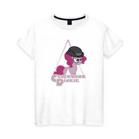 Женская футболка хлопок с принтом Clockwork Pinkie в Санкт-Петербурге, 100% хлопок | прямой крой, круглый вырез горловины, длина до линии бедер, слегка спущенное плечо | little | маленькие пони | мои маленькие пони: дружба это магия оригинальное название: my little popony