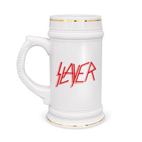 Кружка пивная с принтом Slayer logo в Санкт-Петербурге,  керамика (Материал выдерживает высокую температуру, стоит избегать резкого перепада температур) |  объем 630 мл | alternative rock | pank | punk | rock | slayer | альтернативный рок | метал | панк | рок | слаер | тяжелая музыка | хард рок | хеви метал