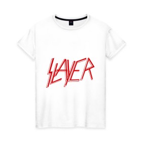 Женская футболка хлопок с принтом Slayer logo в Санкт-Петербурге, 100% хлопок | прямой крой, круглый вырез горловины, длина до линии бедер, слегка спущенное плечо | alternative rock | pank | punk | rock | slayer | альтернативный рок | метал | панк | рок | слаер | тяжелая музыка | хард рок | хеви метал