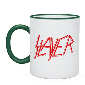 Кружка двухцветная с принтом Slayer logo в Санкт-Петербурге, керамика | объем — 330 мл, диаметр — 80 мм. Цветная ручка и кайма сверху, в некоторых цветах — вся внутренняя часть | alternative rock | pank | punk | rock | slayer | альтернативный рок | метал | панк | рок | слаер | тяжелая музыка | хард рок | хеви метал